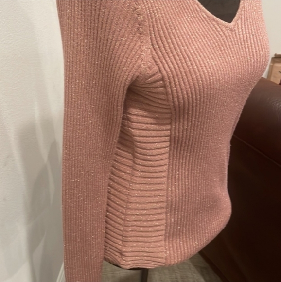 Deep Front V-neck pink metallic glitter Knitted pink Sweater - Picture 5 of 8